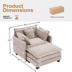 Canapé moderne en velours côtelé Furniliving, canapé-lit de 101,6 cm avec 3 coussins décoratifs, siège simple avec pouf