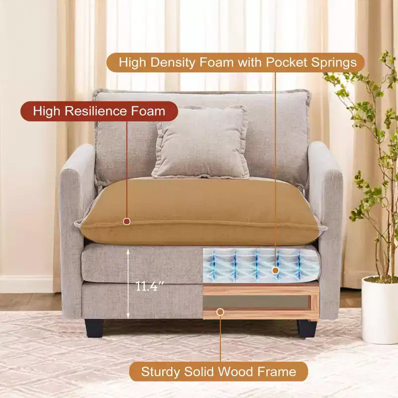 Canapé moderne en velours côtelé Furniliving, canapé-lit de 101,6 cm avec 3 coussins décoratifs, siège simple avec pouf