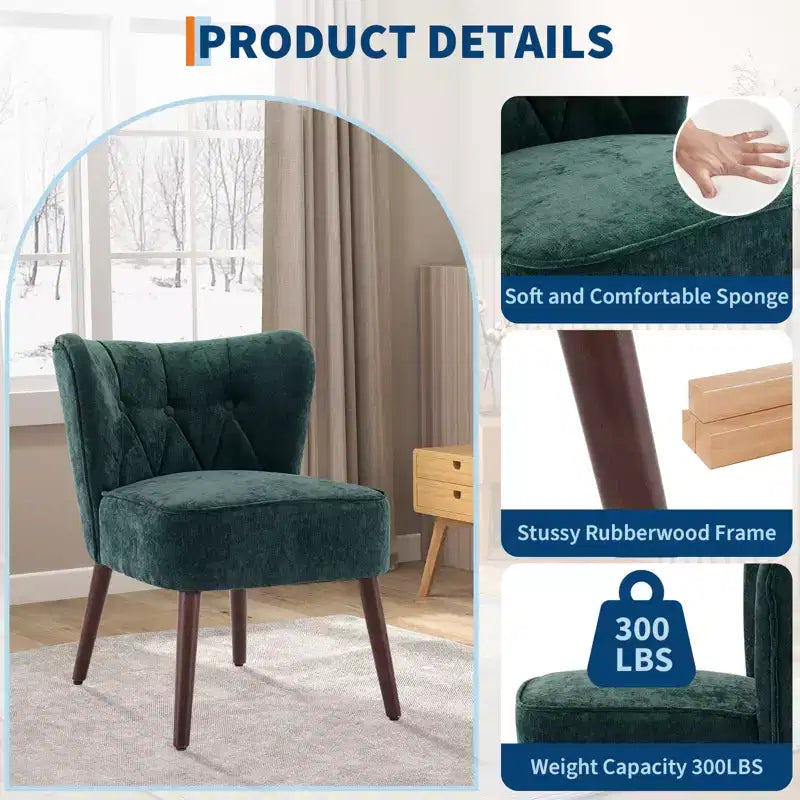 Fauteuil d'appoint moderne COZONY, fauteuil simple rembourré en tissu avec siège lounge et pieds en bois pour salon, bureau, chambre à coucher, 1 pièce