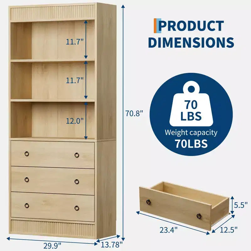 COZONY Grande bibliothèque de 180 cm, étagère moderne en bois avec tablettes robustes pour le rangement dans le salon, le bureau, la chambre ou la salle d'étude