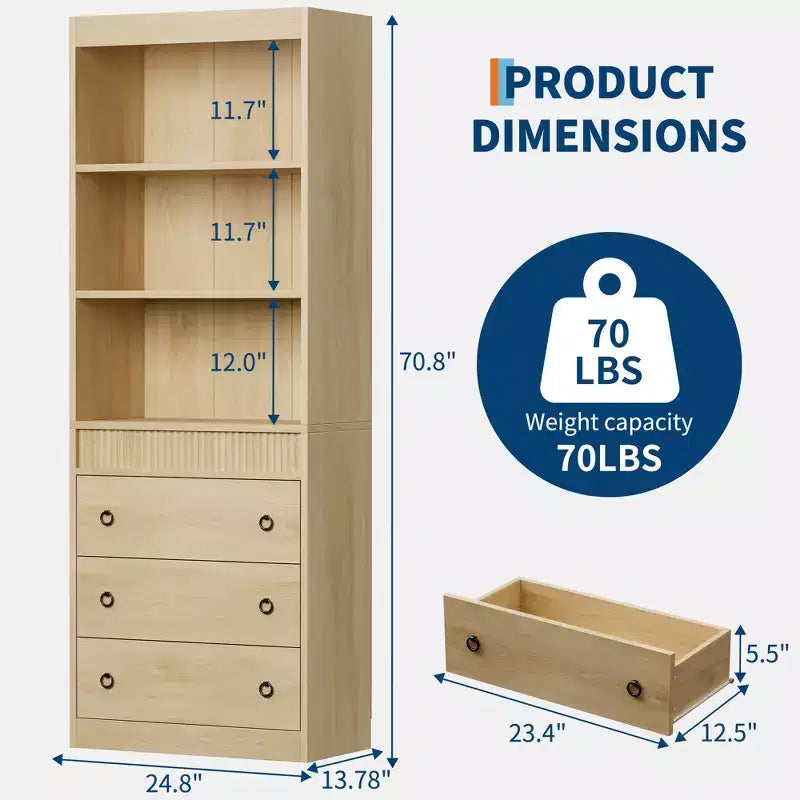 COZONY Grande bibliothèque de 180 cm, étagère moderne en bois avec tablettes robustes pour le rangement dans le salon, le bureau, la chambre ou la salle d'étude