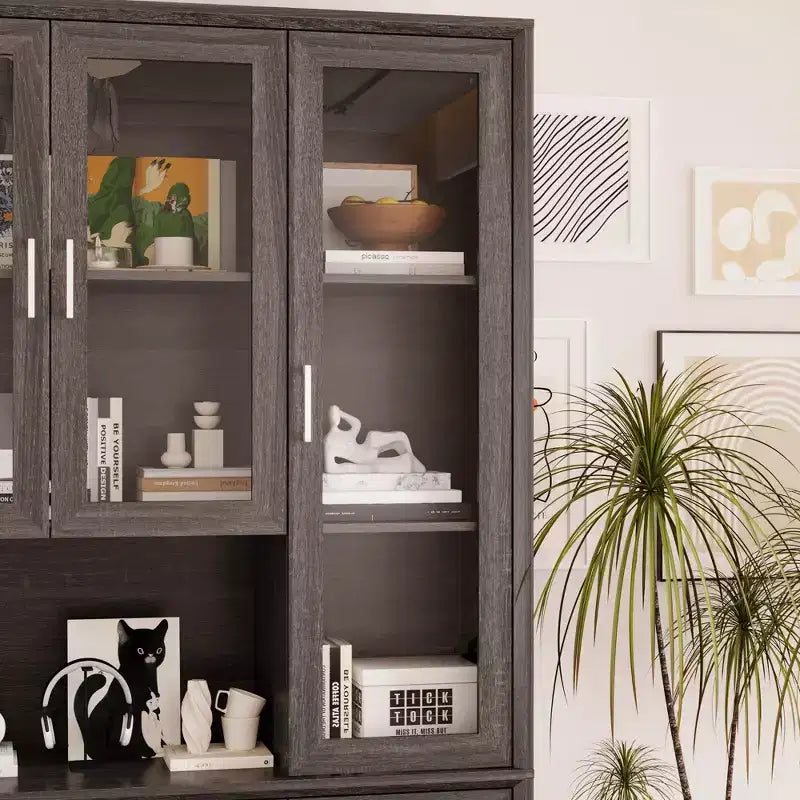 Meuble de cuisine Famapy avec portes en verre trempé, table de buffet à vitrine, centre de rangement pour cuisine et salle à manger