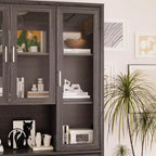 Meuble de cuisine Famapy avec portes en verre trempé, table de buffet à vitrine, centre de rangement pour cuisine et salle à manger