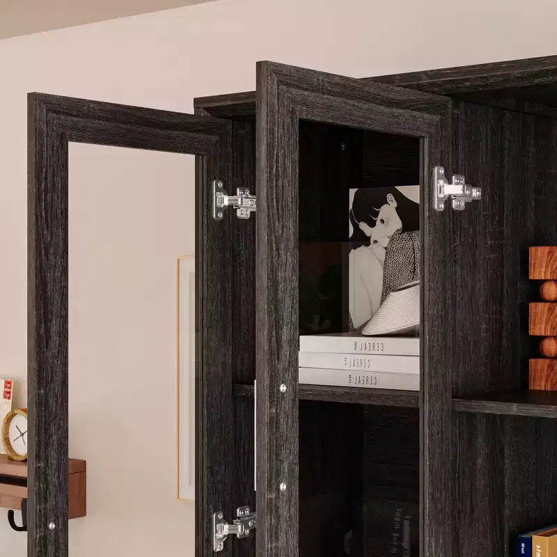 Meuble de cuisine Famapy avec portes en verre trempé, table de buffet à vitrine, centre de rangement pour cuisine et salle à manger