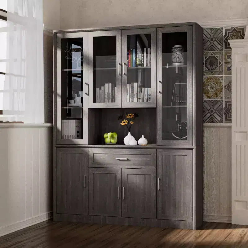 Meuble de cuisine Famapy avec portes en verre trempé, table de buffet à vitrine, centre de rangement pour cuisine et salle à manger