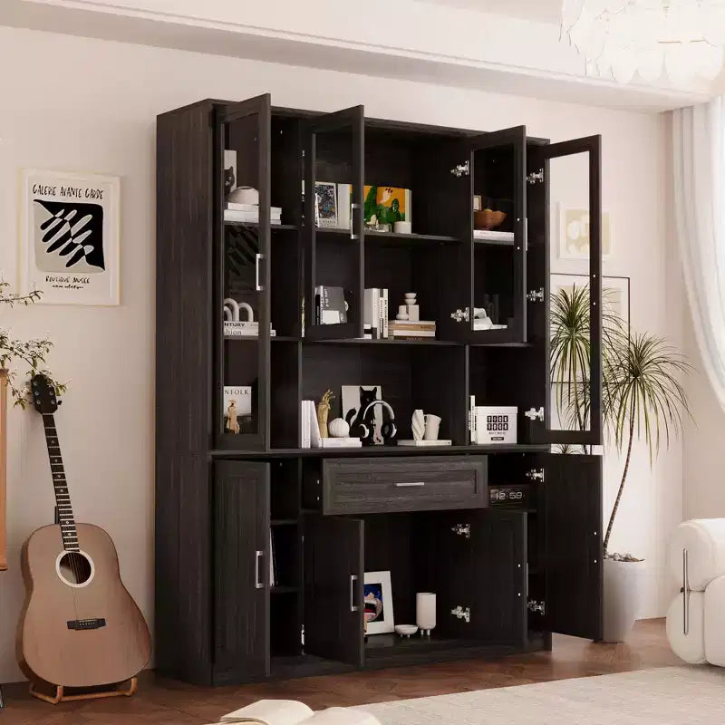 Meuble de cuisine Famapy avec portes en verre trempé, table de buffet à vitrine, centre de rangement pour cuisine et salle à manger
