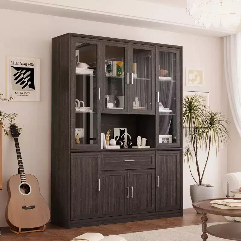 Meuble de cuisine Famapy avec portes en verre trempé, table de buffet à vitrine, centre de rangement pour cuisine et salle à manger