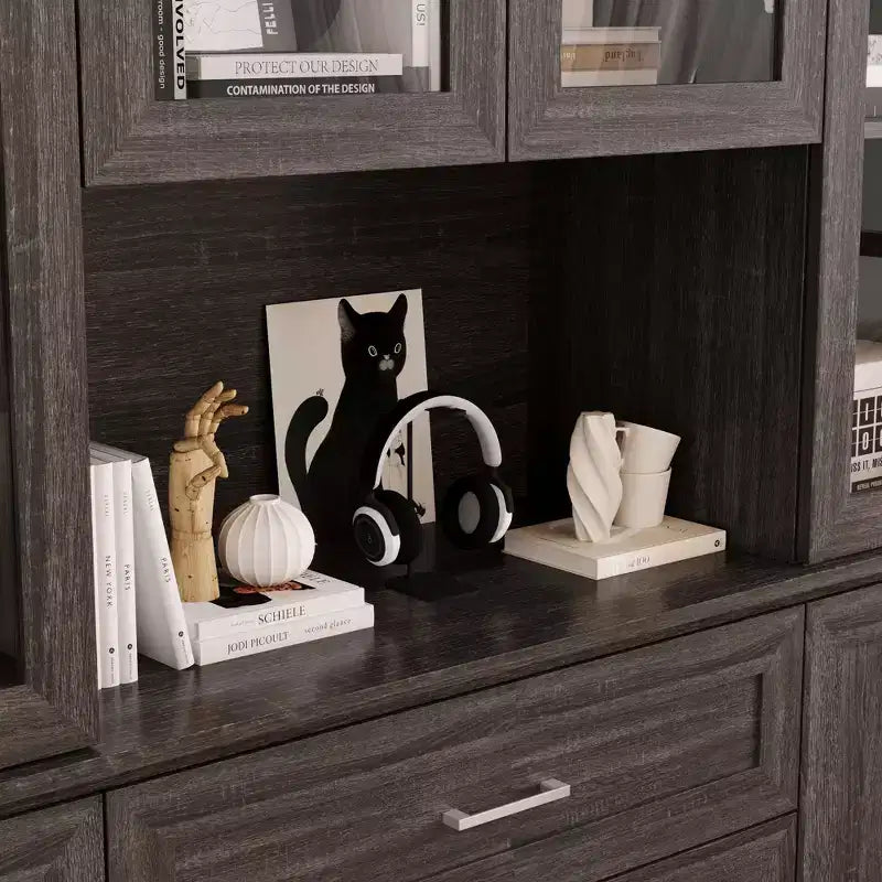 Meuble de cuisine Famapy avec portes en verre trempé, table de buffet à vitrine, centre de rangement pour cuisine et salle à manger