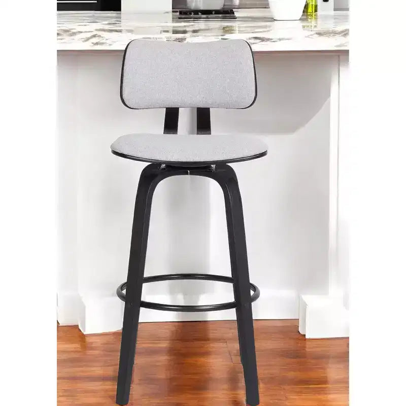 Chaise de bar pivotante HomeRoots 26, dossier bas, en tissu gris clair et noir, hauteur comptoir