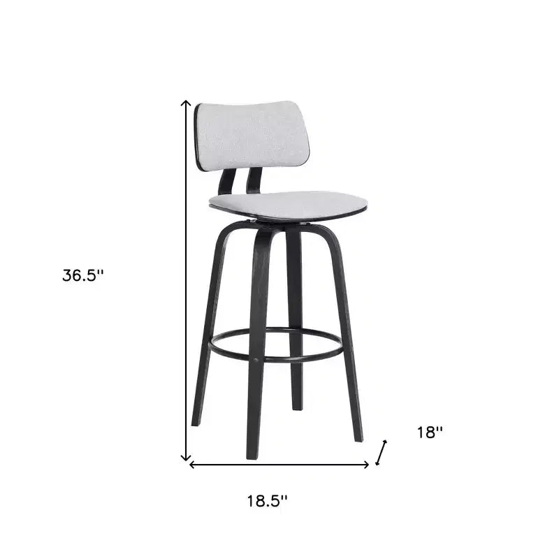 Chaise de bar pivotante HomeRoots 26, dossier bas, en tissu gris clair et noir, hauteur comptoir