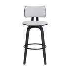Chaise de bar pivotante HomeRoots 26, dossier bas, en tissu gris clair et noir, hauteur comptoir