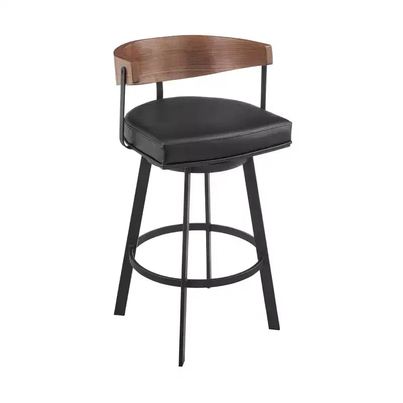 HomeRoots 26 Black and Brown Faux Leather and Iron Low Back Counter Height Swivel Bar Chair
