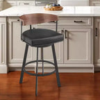 Tabouret de bar pivotant HomeRoots 26, dossier bas, en faux cuir et fer, hauteur comptoir, noir et marron