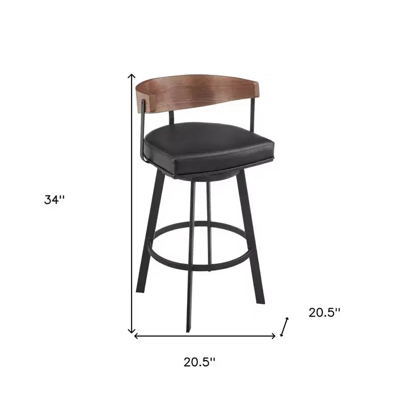 Tabouret de bar pivotant HomeRoots 26, dossier bas, en faux cuir et fer, hauteur comptoir, noir et marron