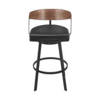 Tabouret de bar pivotant HomeRoots 26, dossier bas, en faux cuir et fer, hauteur comptoir, noir et marron