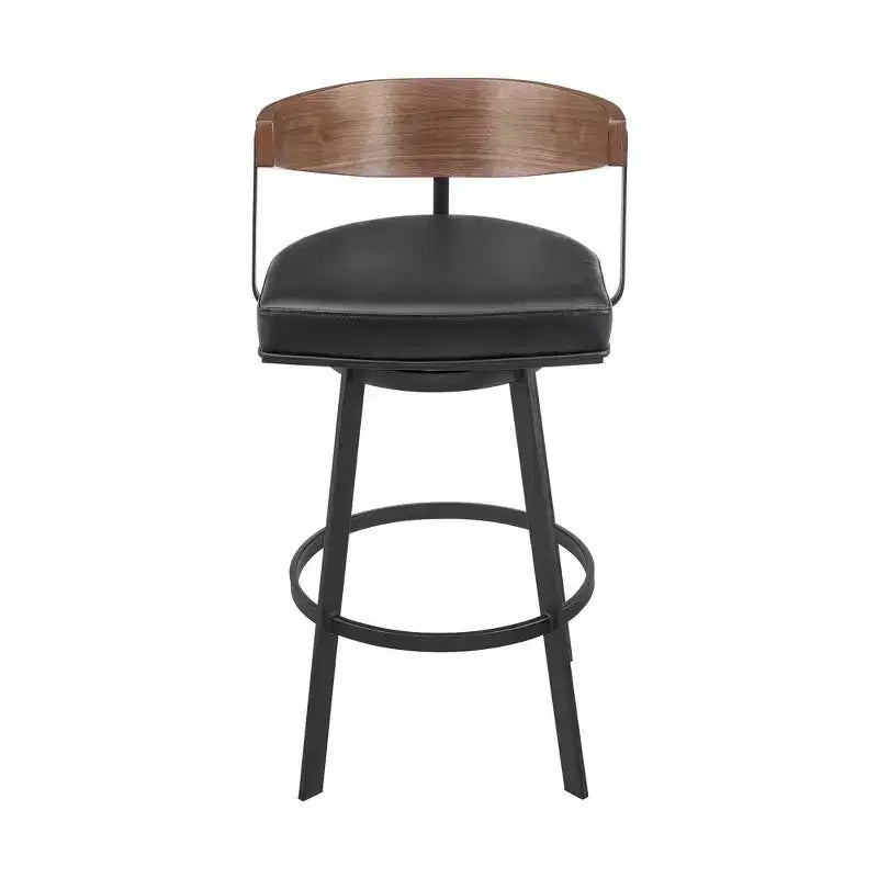 Tabouret de bar pivotant HomeRoots 26, dossier bas, en faux cuir et fer, hauteur comptoir, noir et marron