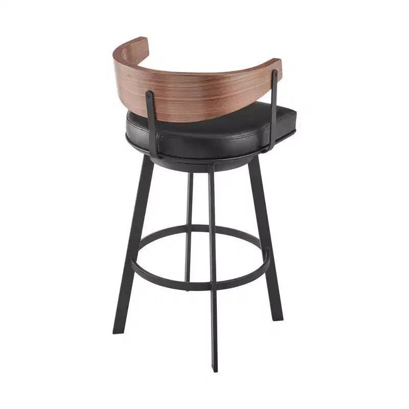 Tabouret de bar pivotant HomeRoots 26, dossier bas, en faux cuir et fer, hauteur comptoir, noir et marron