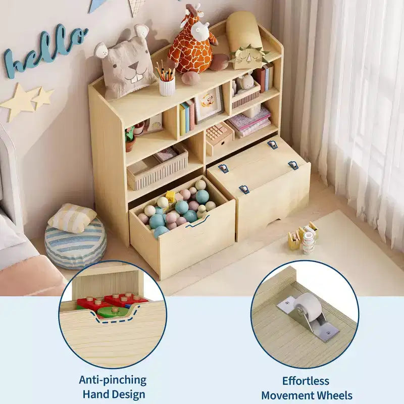COZONY Organisateur de rangement pour enfants, bibliothèque avec 5 compartiments et 2 tiroirs, commode pour salle de jeux, chambre à coucher, couloir, salle de classe ou chambre d'enfant