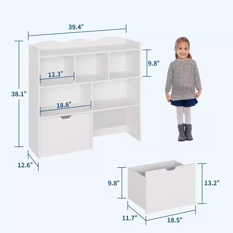 COZONY Organisateur de rangement pour enfants, bibliothèque avec 5 compartiments et 2 tiroirs, commode pour salle de jeux, chambre à coucher, couloir, salle de classe ou chambre d'enfant