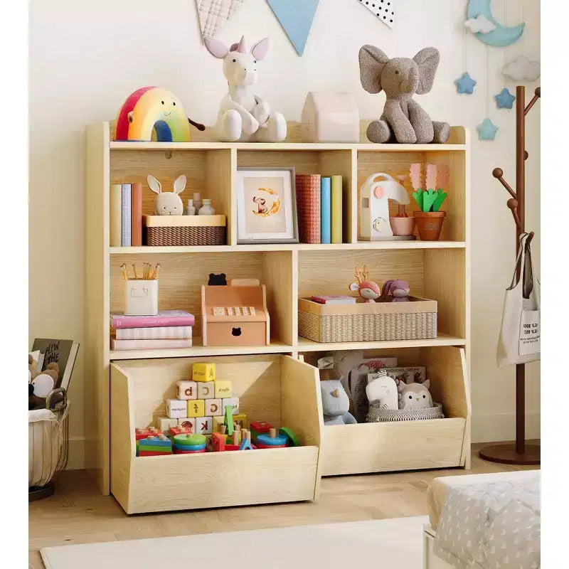 COZONY Organisateur de rangement pour enfants, bibliothèque avec 5 compartiments et 2 tiroirs, commode pour salle de jeux, chambre à coucher, couloir, salle de classe ou chambre d'enfant