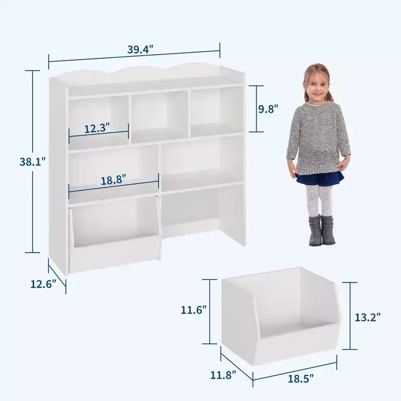 COZONY Organisateur de rangement pour enfants, bibliothèque avec 5 compartiments et 2 tiroirs, commode pour salle de jeux, chambre à coucher, couloir, salle de classe ou chambre d'enfant