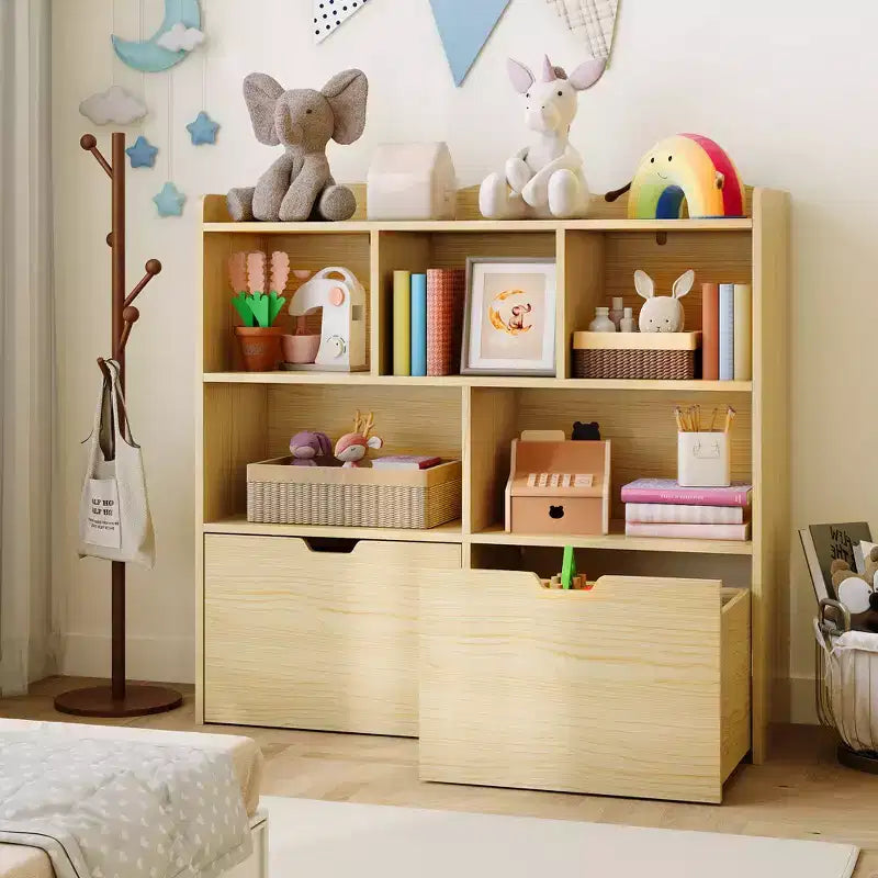 COZONY Organisateur de rangement pour enfants, bibliothèque avec 5 compartiments et 2 tiroirs, commode pour salle de jeux, chambre à coucher, couloir, salle de classe ou chambre d'enfant