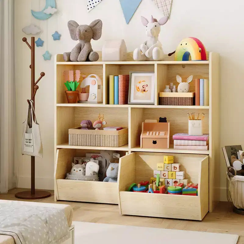 COZONY Organisateur de rangement pour enfants, bibliothèque avec 5 compartiments et 2 tiroirs, commode pour salle de jeux, chambre à coucher, couloir, salle de classe ou chambre d'enfant