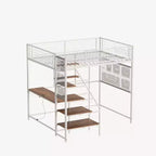 Lit mezzanine double Bellemave en métal blanc pour chambre et dortoir, avec station de recharge intégrée, Convient aux adolescents, blanc