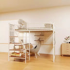 Lit mezzanine double Bellemave en métal blanc pour chambre et dortoir, avec station de recharge intégrée, Convient aux adolescents, blanc