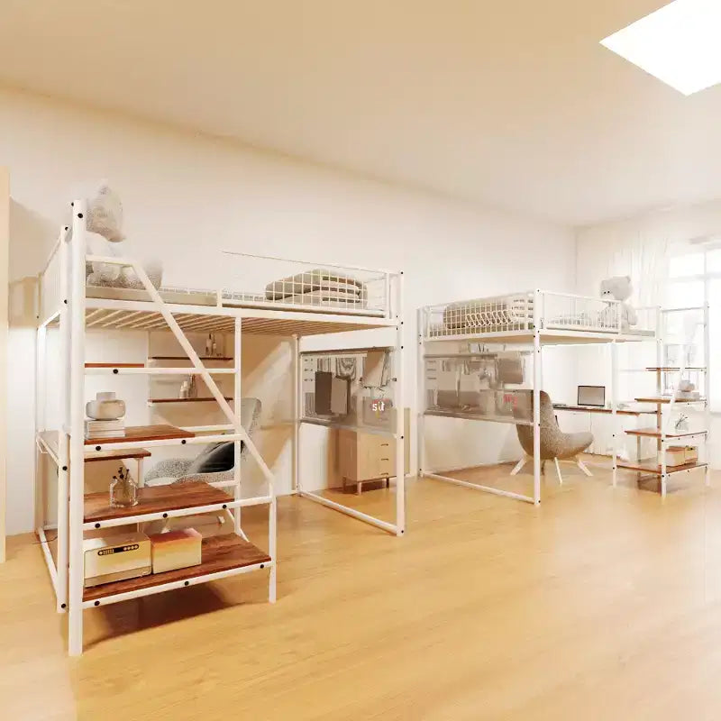 Lit mezzanine double Bellemave en métal blanc pour chambre et dortoir, avec station de recharge intégrée, Convient aux adolescents, blanc