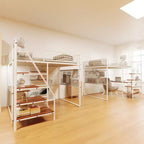 Lit mezzanine double Bellemave en métal blanc pour chambre et dortoir, avec station de recharge intégrée, Convient aux adolescents, blanc