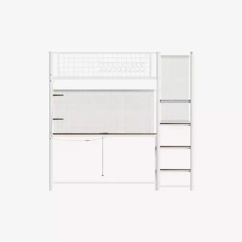 Lit mezzanine double Bellemave en métal blanc pour chambre et dortoir, avec station de recharge intégrée, Convient aux adolescents, blanc