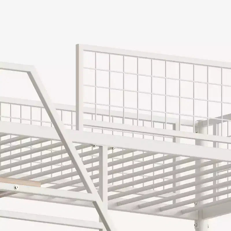 Lit mezzanine double Bellemave en métal blanc pour chambre et dortoir, avec station de recharge intégrée, Convient aux adolescents, blanc