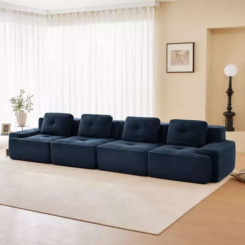 Canapé sectionnel modulaire moderne 153 pour salon, tissu velours côtelé, canapé 4 places avec assise profonde, pas d'assemblage, couleur camel