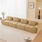 Canapé sectionnel modulaire moderne 153 pour salon, tissu velours côtelé, canapé 4 places avec assise profonde, pas d'assemblage, couleur camel