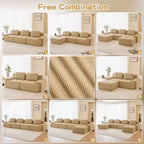 Canapé sectionnel modulaire moderne 153 pour salon, tissu velours côtelé, canapé 4 places avec assise profonde, pas d'assemblage, couleur camel