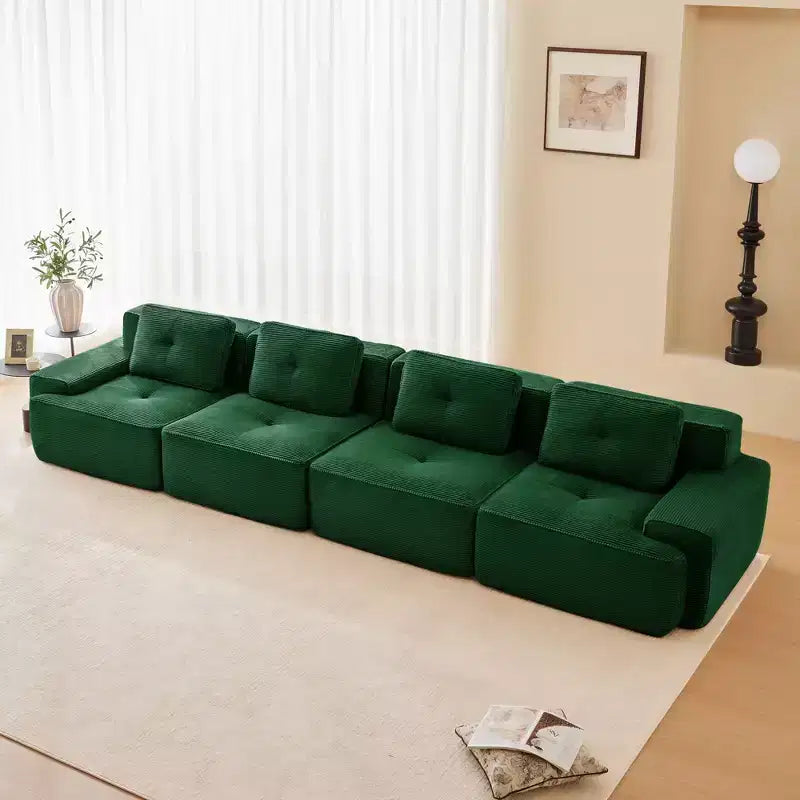 Canapé sectionnel modulaire moderne 153 pour salon, tissu velours côtelé, canapé 4 places avec assise profonde, pas d'assemblage, couleur camel