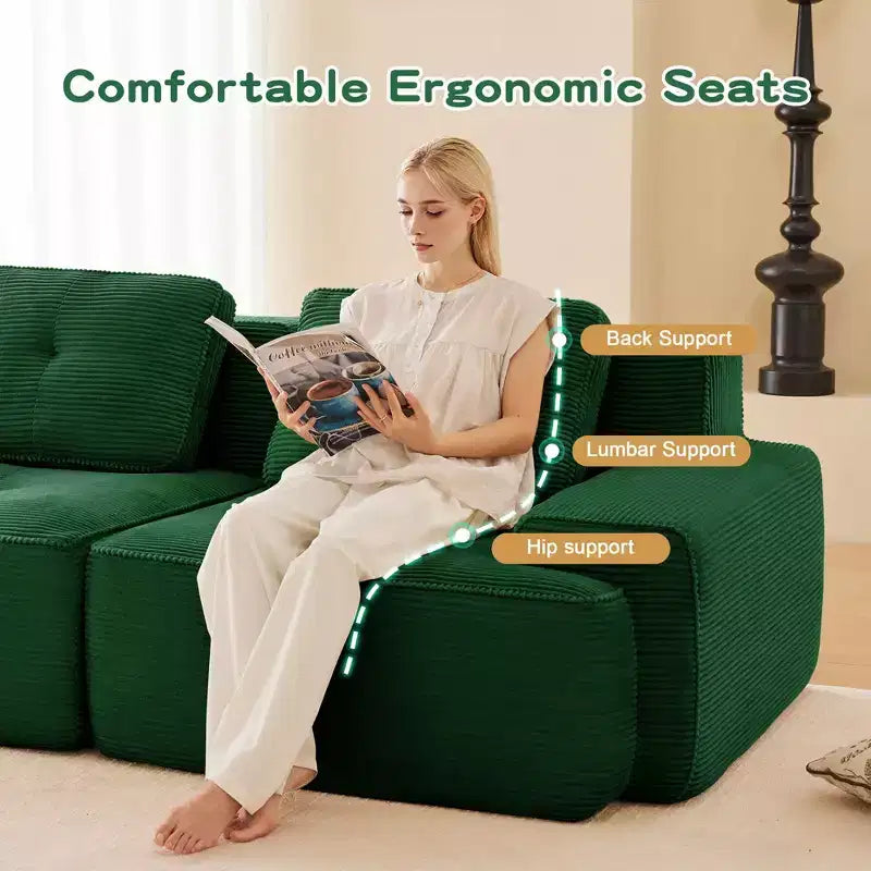 Canapé sectionnel modulaire moderne 153 pour salon, tissu velours côtelé, canapé 4 places avec assise profonde, pas d'assemblage, couleur camel