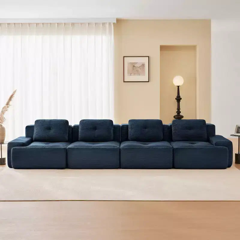 Canapé sectionnel modulaire moderne 153 pour salon, tissu velours côtelé, canapé 4 places avec assise profonde, pas d'assemblage, couleur camel