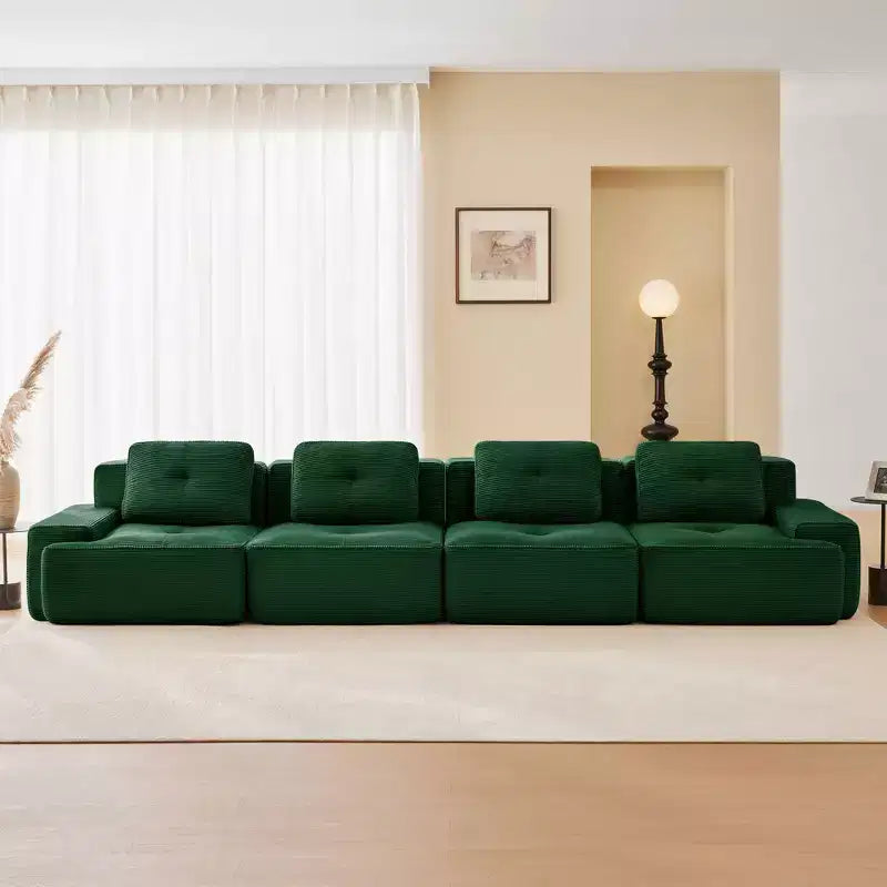 Canapé sectionnel modulaire moderne 153 pour salon, tissu velours côtelé, canapé 4 places avec assise profonde, pas d'assemblage, couleur camel