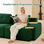 153 Canapé sectionnel modulaire moderne en forme de L pour salon, tissu velours côtelé, canapé 4 places avec assise profonde et pouf mobile, Camel
