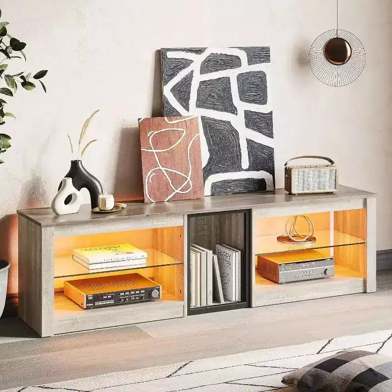 Meuble TV Bestier pour téléviseurs jusqu'à 70 pouces avec lumières LED, meuble de divertissement pour PS5 avec étagères