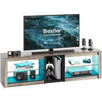 Meuble TV Bestier pour téléviseurs jusqu'à 70 pouces avec lumières LED, meuble de divertissement pour PS5 avec étagères