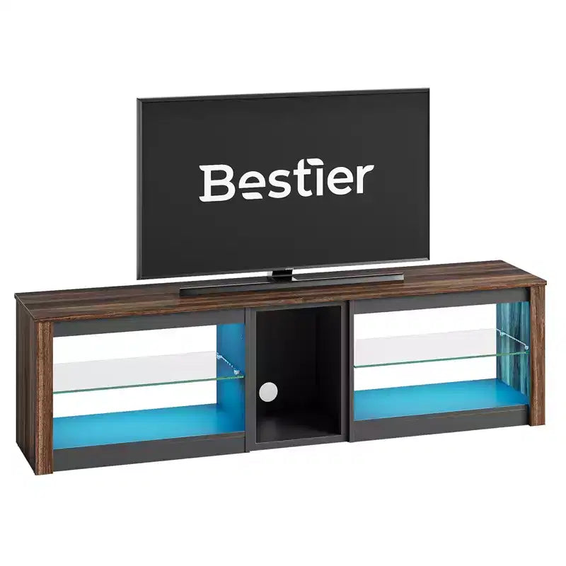 Meuble TV Bestier pour téléviseurs jusqu'à 70 pouces avec lumières LED, meuble de divertissement pour PS5 avec étagères