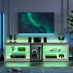 Meuble TV Bestier pour téléviseurs jusqu'à 70 pouces avec lumières LED, meuble de divertissement pour PS5 avec étagères