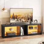Meuble TV Bestier pour téléviseurs jusqu'à 70 pouces avec lumières LED, meuble de divertissement pour PS5 avec étagères