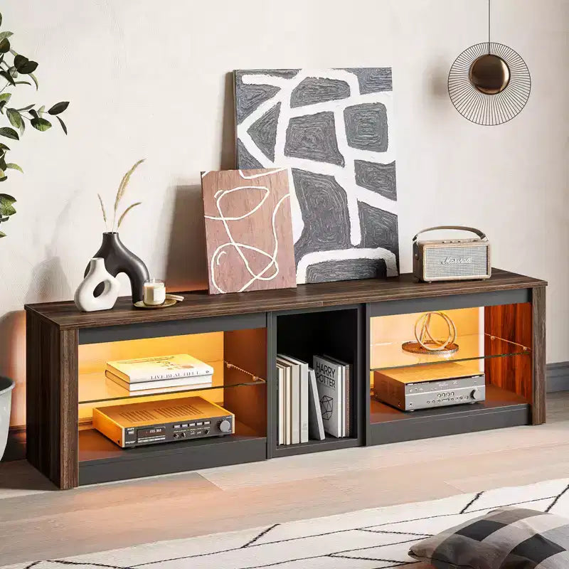 Meuble TV Bestier pour téléviseurs jusqu'à 70 pouces avec lumières LED, meuble de divertissement pour PS5 avec étagères