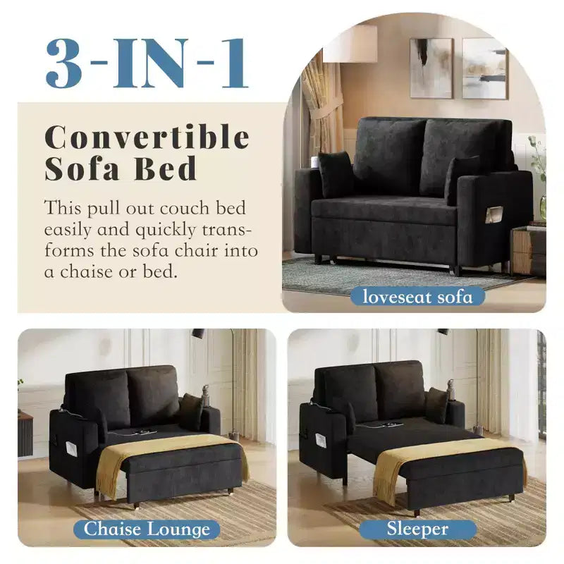 Canapé-lit convertible 3-en-1 avec revêtement en polyuréthane, canapé gigogne moderne pour salon, appartement et chambre d'amis