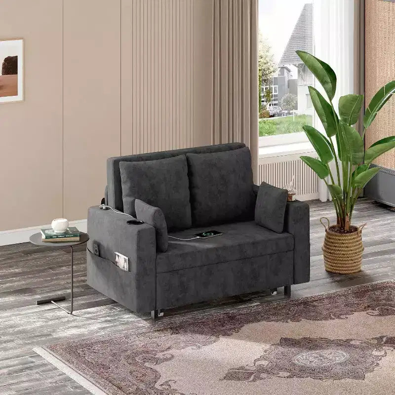 Canapé-lit convertible 3-en-1 avec revêtement en polyuréthane, canapé gigogne moderne pour salon, appartement et chambre d'amis