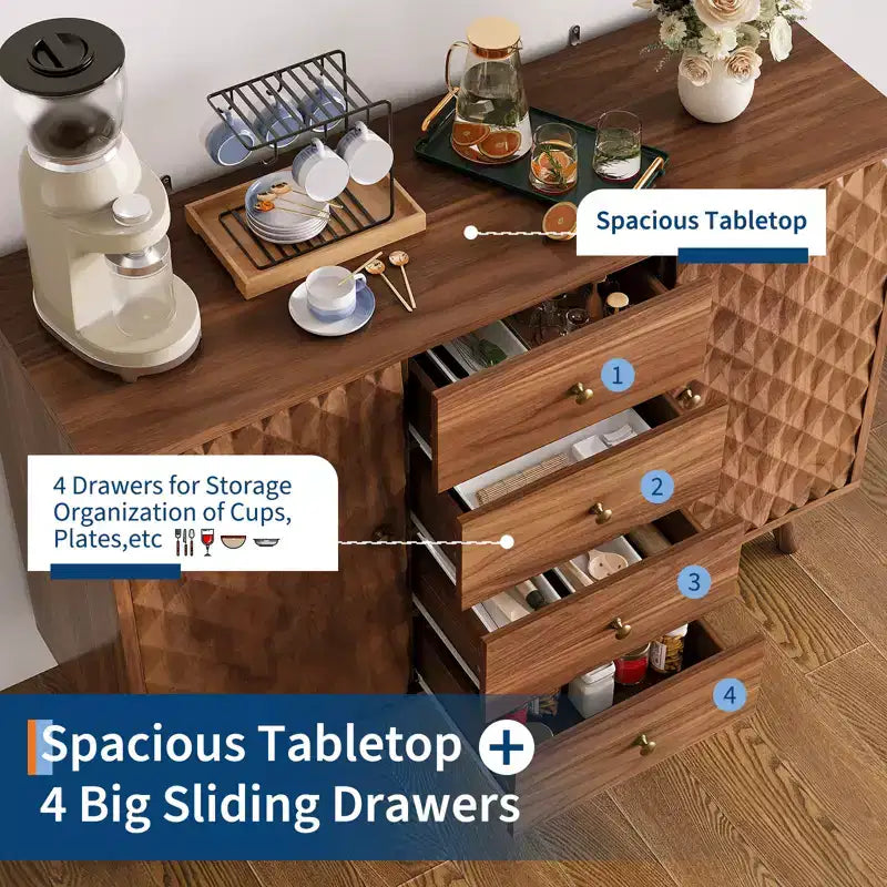 Meuble de rangement moderne pour salon, buffet sculpté en losange en panneaux de particules,